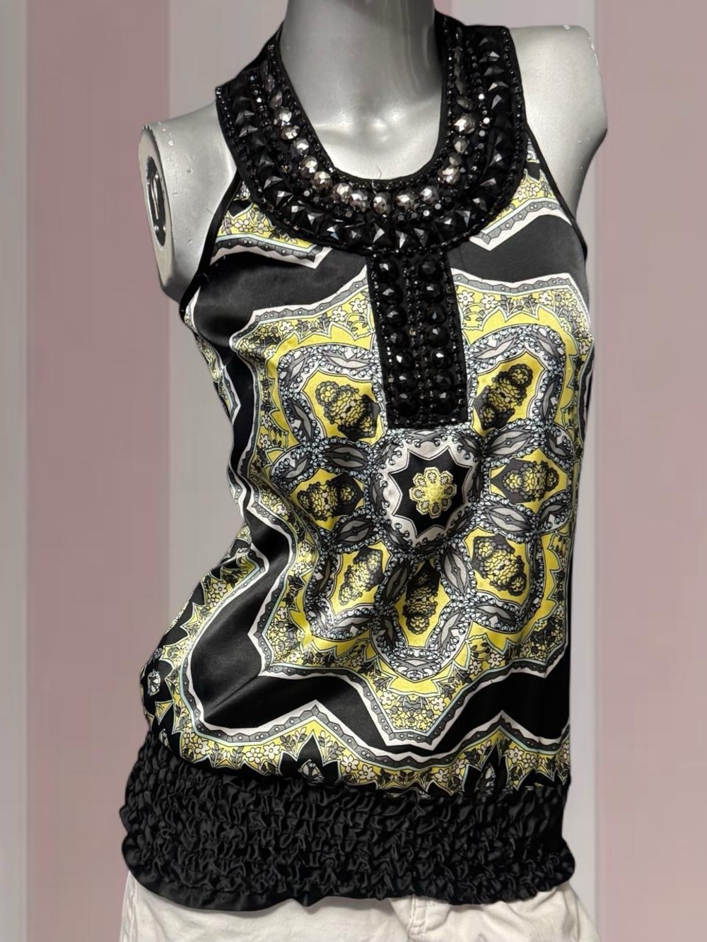 Le Chateau Y2K Patterned Gem Blouse